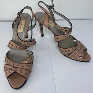 Valentino Garavani Rose Crystal Studded Leather High Heel Multi Strap Sandals